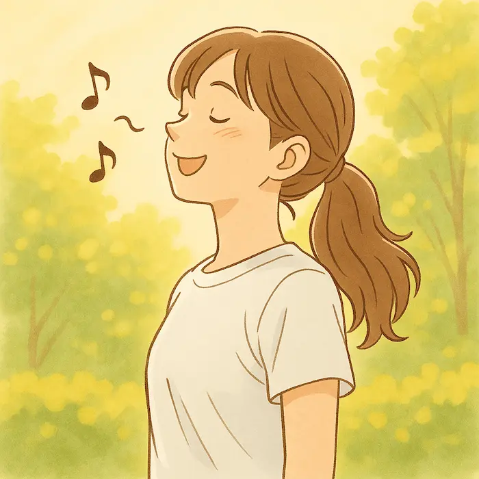鼻歌を歌うごきげんな女性