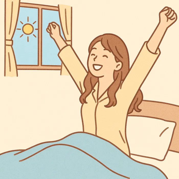 朝、気持ちよく目覚めた女性のイラスト