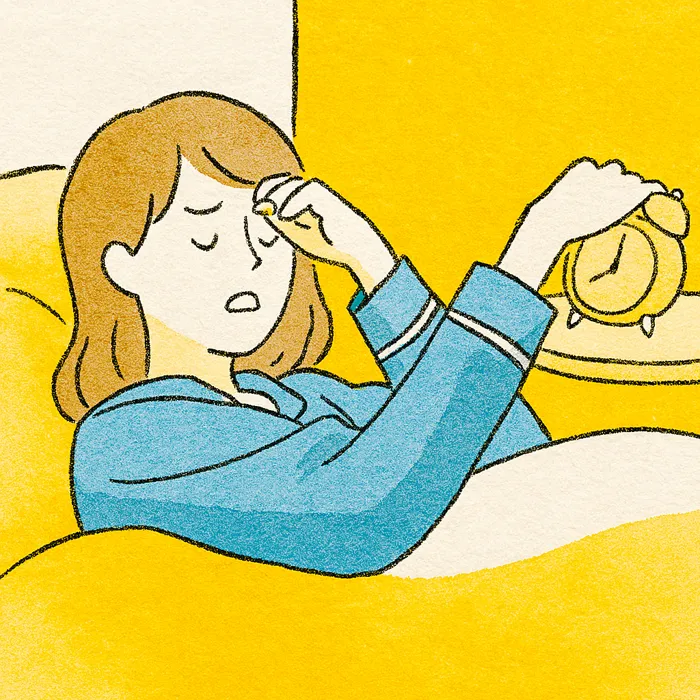 朝起きるのがつらそうな女性のイラスト