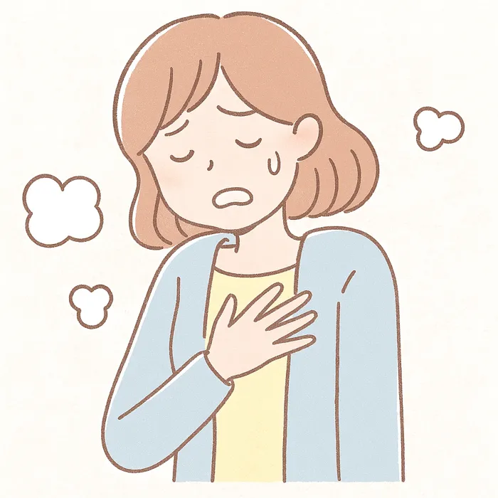 胸に手を当てていき苦しい様子の女性のイラスト