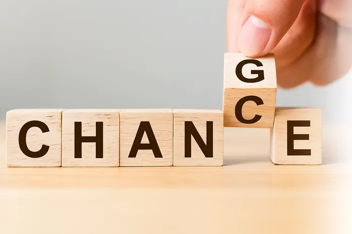 CHANGEの文字がCHANCEに変わる瞬間を表すブロックの写真