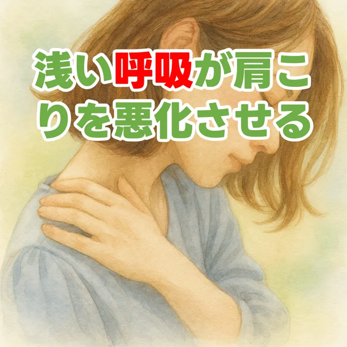 肩こりでつらそうにしてる女性のイラスト