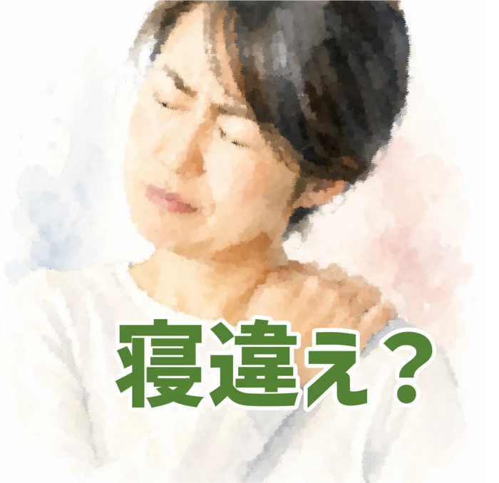 朝起きたときに首が回らない寝違えのような首の痛みのイラスト